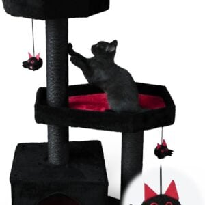 Gothic Cat Tree-Spooky Cat Tree with Coffin Bed,Cat Condo,Thick Scratching Post for Halloween