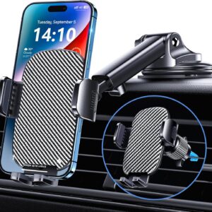 GUWEZ Phone Holder Car Mount for iPhone [Powerful Suction] Phone Mount for Car Dashboard Windshield Air Vent Universal Accessories [Thick Cases Friendly] Automobile Phone Holder Fit iPhone Smartphone